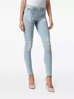 Джинсы скинни с ребристой отделкой Philipp Plein, синие
