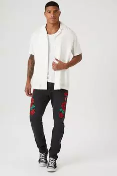 Джинсы скинни с вышивкой Rose Forever 21, черный