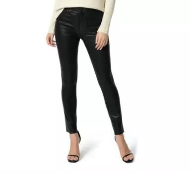 Джинсы-скинни с высокой посадкой и необработанным краем, глянцевые, черного цвета JOE'S Jeans