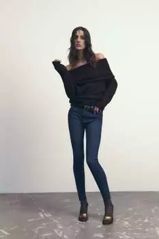 Джинсы скинни с высокой посадкой zw the '80s ZARA, синий