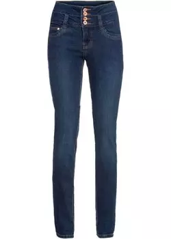 Джинсы скинни с высокой талией и длинной планкой на пуговицах Rainbow, синий