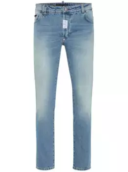 Джинсы скинни с заниженной талией и логотипом Philipp Plein, синий