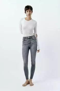 Джинсы скинни Trf с завышенной талией ZARA, антрацитовый серый