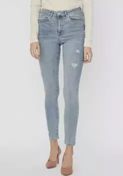 Джинсы скинни Vero Moda "VMSOPHIA HR SKINNY DESTR J AM314 NOOS", с эффектом потертости, голубой