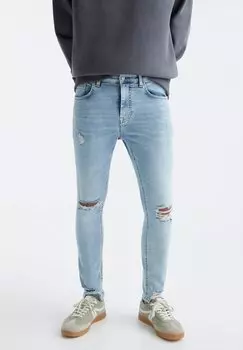 Джинсы Skinny Fit Ripped Super PULL&BEAR, цвет light blue denim