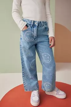 Джинсы Smiley World Wide Leg из 100% хлопка (3 16 лет) Next, синий