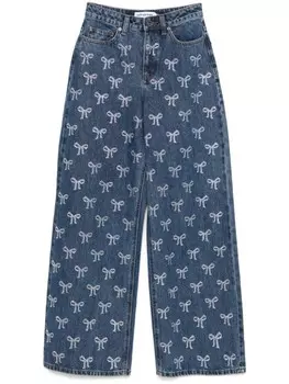 Джинсы со стразами и бантом Self-Portrait, синий