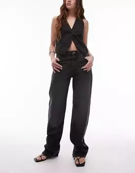 Джинсы средней посадки прямого покроя черного цвета Mango