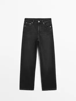Джинсы средней посадки, прямые, обычной длины Massimo Dutti, черный