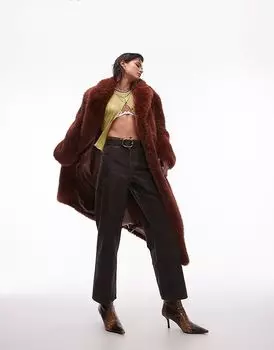 Джинсы средней посадки с коричневым кракле Topshop