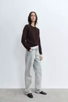 Джинсы средней посадки с прямыми штанинами ZARA, светло-синий