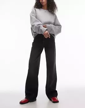 Джинсы средней посадки с широкими штанинами черного цвета Topshop