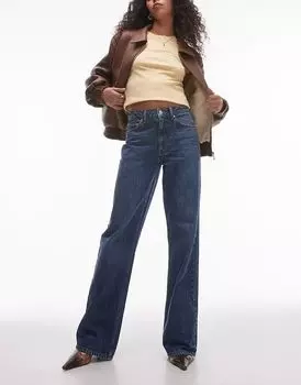 Джинсы средней посадки с широкими штанинами в средне-синем цвете Topshop