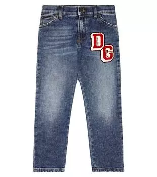 Джинсы средней посадки с вышивкой Dolce&Gabbana Kids, синий