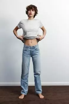 Джинсы средней посадки trf с прямыми штанинами ZARA, синий