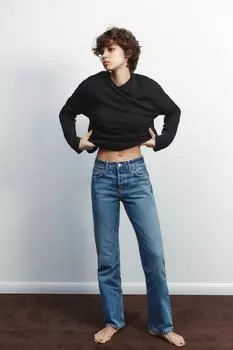 Джинсы средней посадки trf с прямыми штанинами ZARA, темно-синий