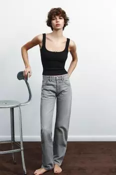 Джинсы средней посадки trf с прямыми штанинами ZARA, цвет Light grey