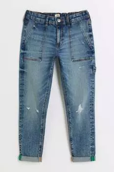 Джинсы средней зауженной формы для мальчиков из денима River Island, синий