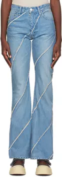 Джинсы SSENSE Exclusive Blue Nano Mist Denim с косой линией PERVERZE