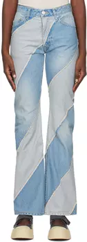 Джинсы SSENSE Exclusive Blue Nano Mist Denim с косой линией PERVERZE