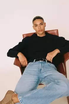 Джинсы стандартного кроя с высокой талией и длинной строчкой ZARA, светло-голубой