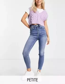 Джинсы Stradivarius Petite средне-синего цвета с облегающим кроем и очень высокой талией