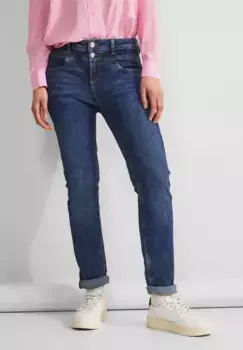 Джинсы STREET ONE с высокой талией "QR JANE", с эластаном, облегающего кроя, цвет Mid Indigo Random Wash
