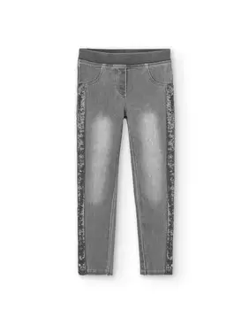 Джинсы стрейч для девочек с пайетками Boboli, серый