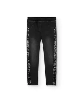 Джинсы стрейч для девочек с пайетками Boboli, черный