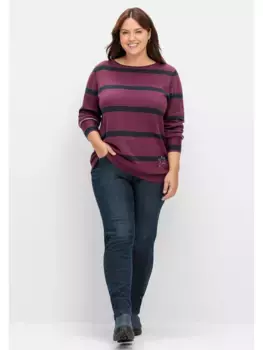 Джинсы-стрейч Sheego "больших размеров" с полосатым эластичным поясом, синий