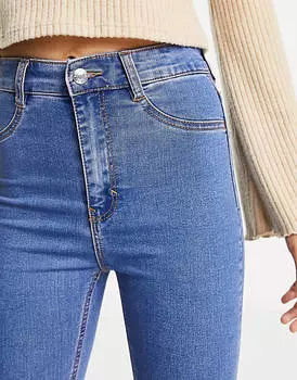 Джинсы суперскинни с завышенной талией среднего синего цвета Pull&Bear Petite