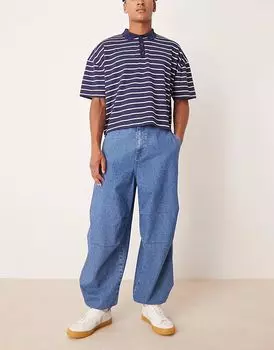 Джинсы свободного кроя ASOS DESIGN с завязками на шнурке и контрастной строчкой, средне-синего цвета