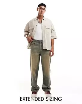 Джинсы свободного кроя ASOS DESIGN, средне-синие с потертостями коричневого оттенка