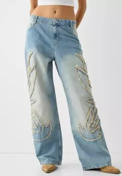 Джинсы свободного кроя BAGGY WITH DETAIL Bershka, цвет bluegrey