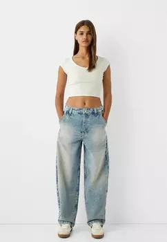 Джинсы свободного кроя Bershka, синий деним