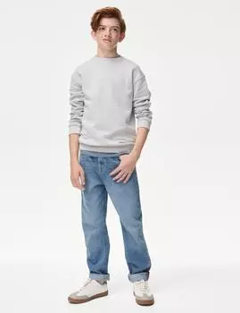 Джинсы свободного кроя из чистого хлопка Marks & Spencer, цвет Light denim