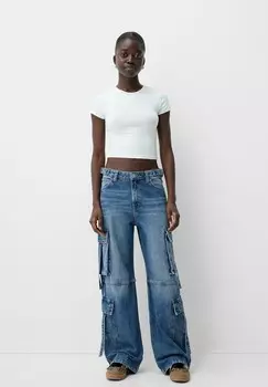 Джинсы свободного кроя MULTI Bershka, темно-синий