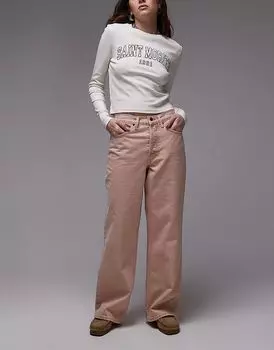 Джинсы свободного кроя прямого кроя средней посадки цвета румян Topshop