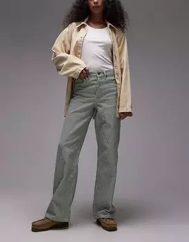 Джинсы свободного кроя прямого покроя со средней посадкой в зеленую полоску Topshop