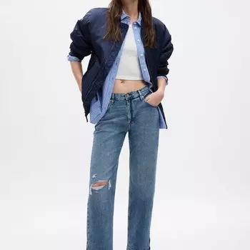 Джинсы свободного кроя с высокой посадкой обработанные кислотной стиркой Gap, синий