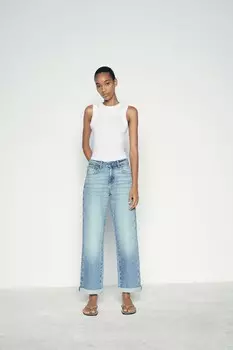 Джинсы свободного кроя с высокой талией z1975 ZARA, средне-синий