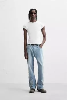 Джинсы свободного кроя с зашитами ZARA, средне-синий