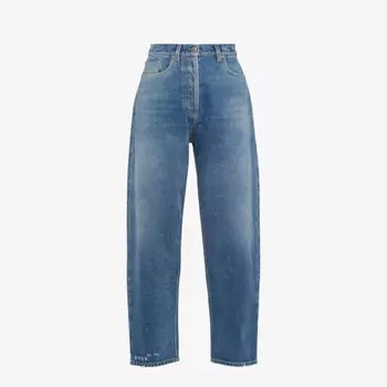 Джинсы свободного кроя с зауженными штанинами и высокой посадкой, с эффектом выцветания Prada, синий