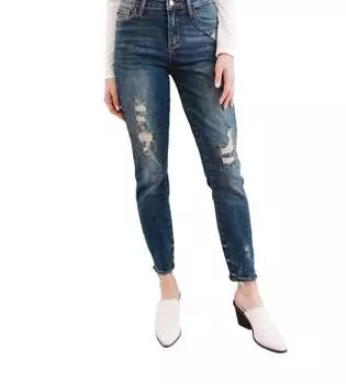 Джинсы свободного кроя со средней посадкой и рваными краями, темного цвета Judy Blue, цвет dark wash