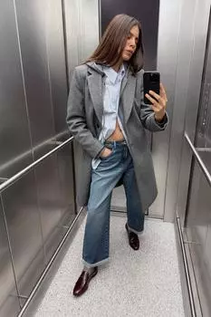 Джинсы свободного кроя со средней талией z1975 ZARA, синий