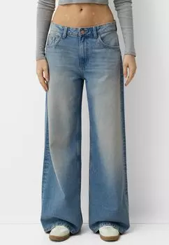 Джинсы свободного кроя WIDE-LEG Bershka, сине-серый