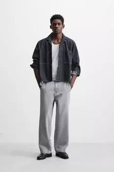 Джинсы свободного покроя с поясом ZARA, серый