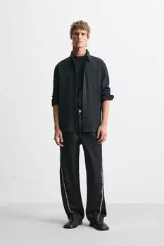 Джинсы свободного покроя с потертыми швами ZARA, черный