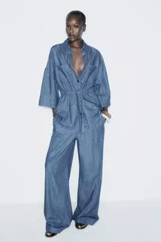 Джинсы свободного покрытия z1975 широкие ZARA, средне-синий