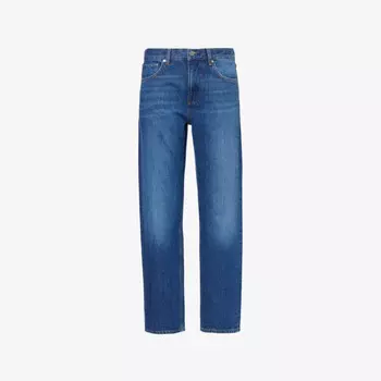 Джинсы Thean прямого кроя с высокой посадкой из плетеной смеси и пятью карманами Theory, индиго